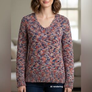 Lou & Grey Blue Multicolor Metallic Chunky Knit Sweater | XS